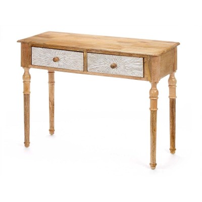 Meuble d'Entrée avec 2 Tiroirs Gift Decor 35 35 Blanc Marron 98 x 77 x 42 cm Rayures