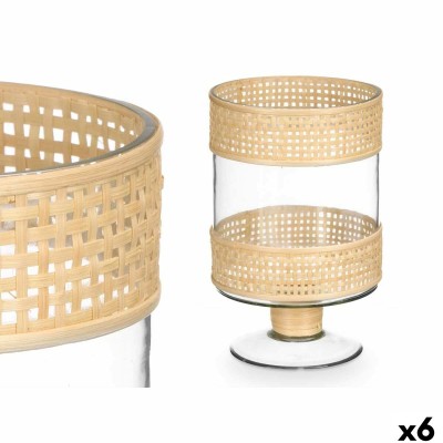 Candleholder Gift Decor SG-29684 SG-29684 Transparent Natural Glass Rattan 15,5 x 24 x 15,5 cm (6 Units)