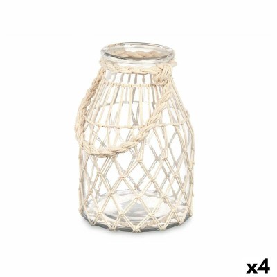 Candleholder Gift Decor 22813W 22813W White Transparent Glass Rope 17 x 25 cm 17 x 27 x 17 cm Tin (4 Units)