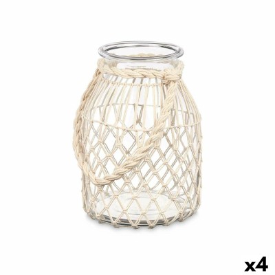 Candleholder Gift Decor 22812W 22812W White Transparent Glass Rope 20 x 30 cm 22 x 30 x 20 cm Tin (4 Units)
