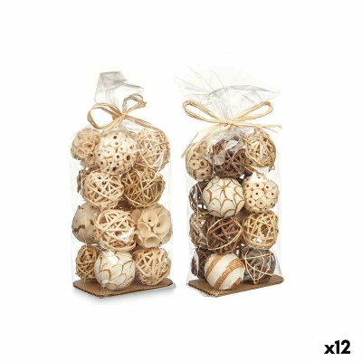 Set of Decorative Balls Gift Decor 9 9 White Brown 8 x 22 x 8 cm 9 x 25 x 8 cm (12 Units)