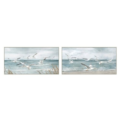Painting Home ESPRIT Blue White Mediterranean Seagull 140 x 3,7 x 70 cm (2 Units)
