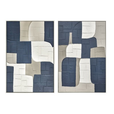 Painting Home ESPRIT Blue White Abstract Urban 83 x 4 x 123 cm (2 Units)