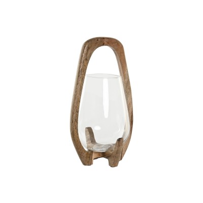 Bougeoir Home ESPRIT Naturel Verre Bois de manguier 18 x 18 x 33 cm