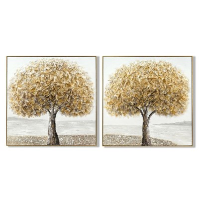 Toile Home ESPRIT Gris Doré Arbre Traditionnel 102 x 4,5 x 102 cm (2 Unités)