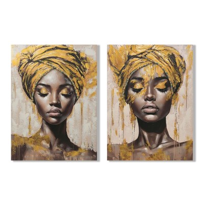Canvas Home ESPRIT Brown Golden Colonial African Woman 90 x 3 x 120 cm (2 Units)