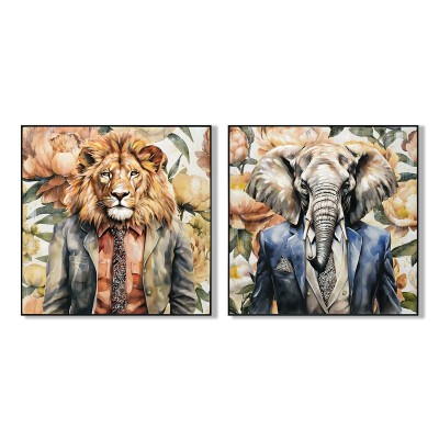 Toile Home ESPRIT Eléphant Lion Moderne 102 X 4 X 102 CM (2 Unités)