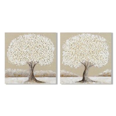 Canvas Home ESPRIT White Beige Tree Traditional 100 x 3 x 100 cm 102 X 3 X 102 CM (2 Units)