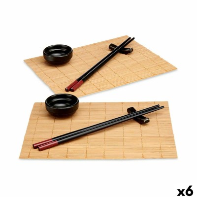 Set de sushi Kinvara Noir Naturel Bambou Vaisselle 16,5 x 3 x 30 cm (8 Pièces) (6 Unités)