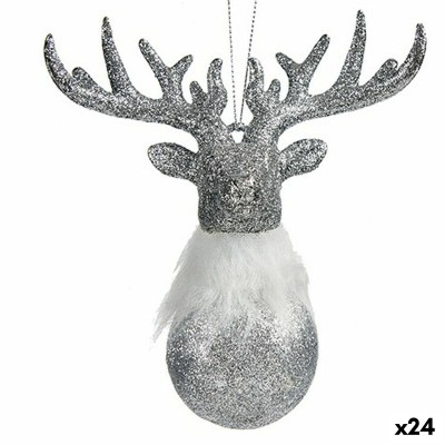 Décorations de Noël Krist+ Argenté Plastique Paillettes Renne 13,5 x 15,5 x 7 cm (24 Unités)