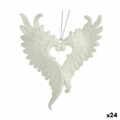 Christmas bauble Krist+ White Plastic Glitter Angel Wings 12 x 13 x 2,5 cm (24 Units)