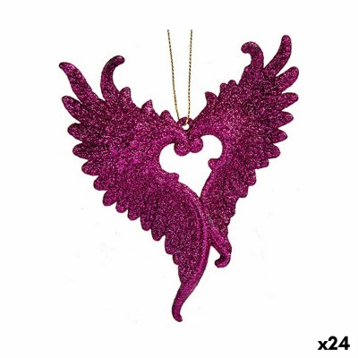 Décorations de Noël Krist+ Fuchsia Plastique Paillettes Ailes d'ange 12 x 13 x 2,5 cm (24 Unités)
