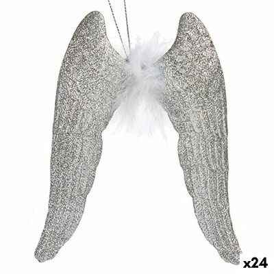 Christmas bauble Krist+ Silver Plastic Glitter Angel Wings 12,5 x 15 x 2,5 cm (24 Units)