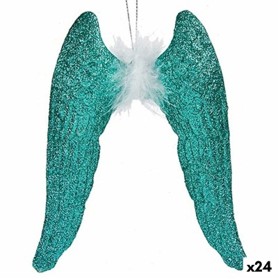 Christmas bauble Krist+ Green Plastic Glitter Angel Wings 12,5 x 15 x 2,5 cm (24 Units)