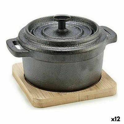 Saucepan Kinvara Brown Black Wood Bamboo Forged steel 13 x 8,5 x 10 cm 10 x 8.5 x 13 cm 13 x 10 x 8,5 cm (12 Units)