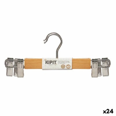 Set of Clothes Hangers Kipit Brown Silver Wood Metal 28,5 x 2,5 x 11,5 cm 28,5 x 11,5 x 4 cm 28,5 x 11,5 x 6 cm Clamps (24 Units