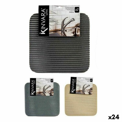 Non-slip Mat Kinvara White Dark grey Plastic 32 x 32 cm Set 2 Pieces (24 Units)