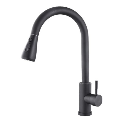 Mixer Tap Fontastock Black Stainless steel Ceramic C-shaped