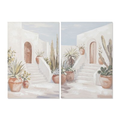 Canvas Home ESPRIT White Green Boho 60 x 3,5 x 90 cm (2 Units)