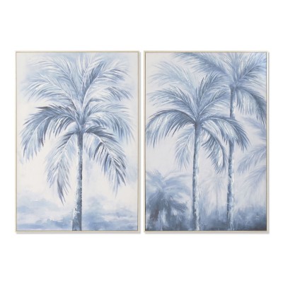 Toile Home ESPRIT Bleu Blanc Palmiers Tropical 82,5 x 3,5 x 122,5 cm (2 Unités)