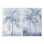 Toile Home ESPRIT Bleu Blanc Palmiers Tropical 82,5 x 3,5 x 122,5 cm (2 Unités)
