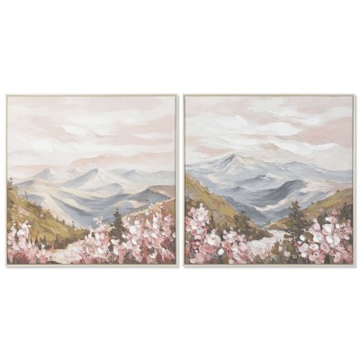 Canvas Home ESPRIT White Pink Moutain 80 x 3,5 x 80 cm (2 Units)