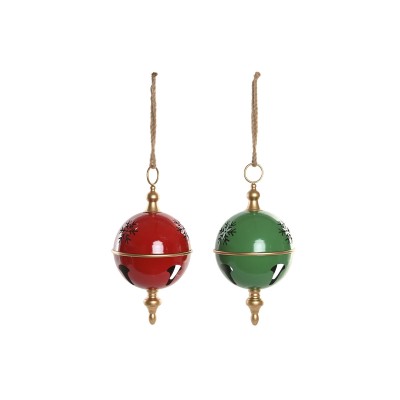 Boule de Noël Home ESPRIT Rouge Vert Doré Métal 24,5 x 24,5 x 50 cm (2 Unités)