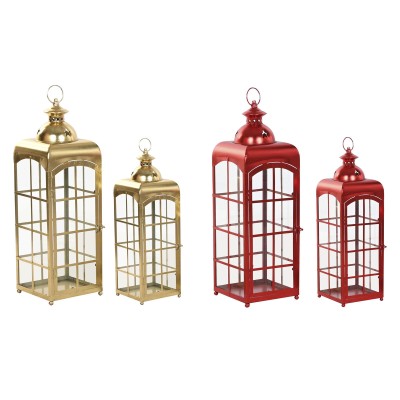 Lanterne Home ESPRIT Rouge Doré Métal Verre 21 x 21 x 63 cm (2 Unités)