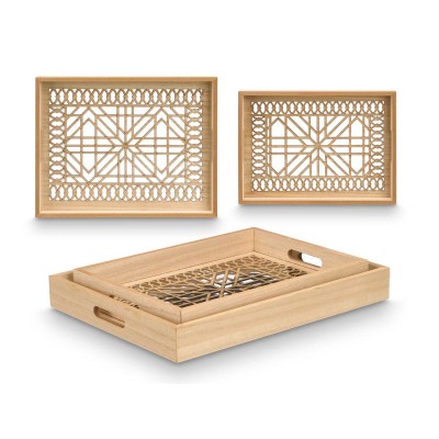 Jeux de plateaux Gift Decor Marron Transparent Bois verre Carré 2 Pièces