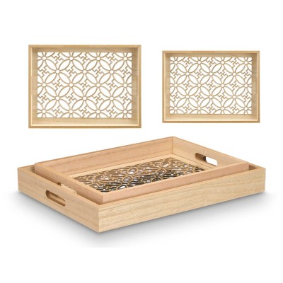 Jeux de plateaux Gift Decor Marron Transparent Bois verre Fleur 2 Pièces