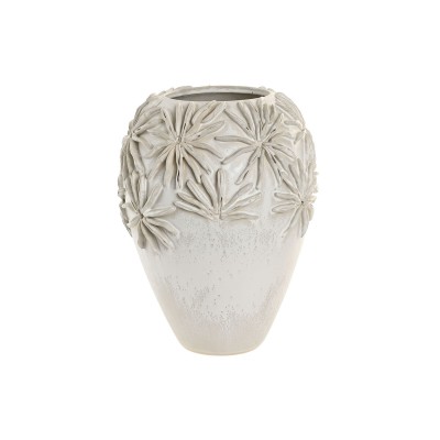 Vase Home ESPRIT Blanc Céramique Style artisanal Feuille d'une plante 27 x 27 x 35 cm