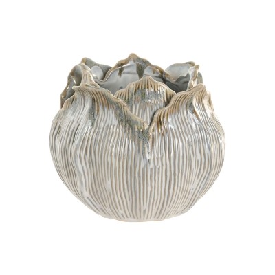 Vase Home ESPRIT Crème Céramique Feuille d'une plante 22 x 22 x 19 cm