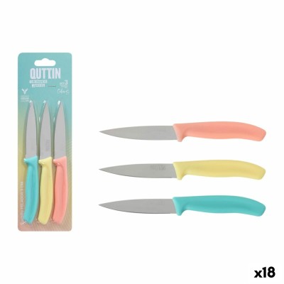 Peeler Knife Set Quttin Basic Multicolour Stainless steel 9 cm 3 Pieces (18 Units)