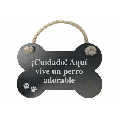 Décoration Suspendue Magnet & Steel Cuidado aquí vive un perro adorable Os Ardoise Corde
