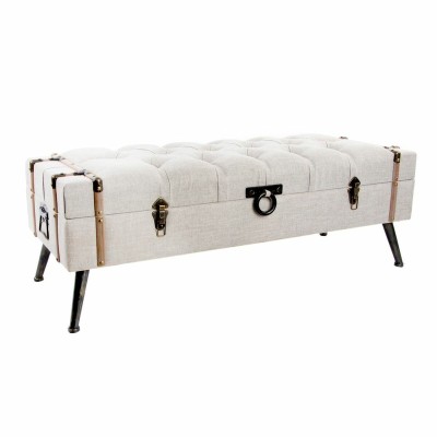 Banquette DKD Home Decor   Beige Lin Bois MDF (122 x 47 x 43 cm)