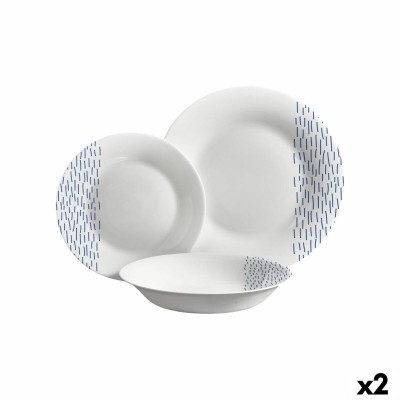 Assiettes Vivalto Bleu Blanc Verre opalin Pluie 18 Pièces (2 Unités)