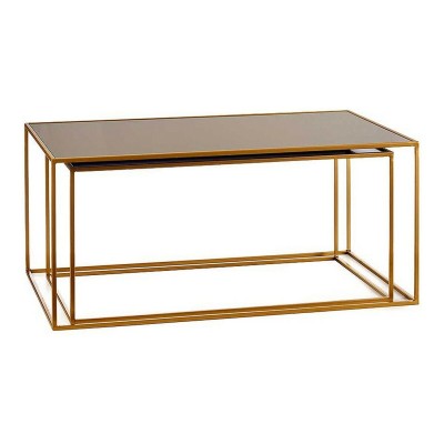 Set of 2 tables Gift Decor Black Golden Metal Crystal 55 x 40 x 90 cm
