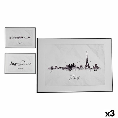 Painting Gift Decor White Black Particleboard City 81,5 x 3 x 121 cm (3 Units)