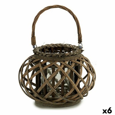 Lantern Gift Decor Brown wicker Glass 30 x 18,5 x 23 cm (6 Units)