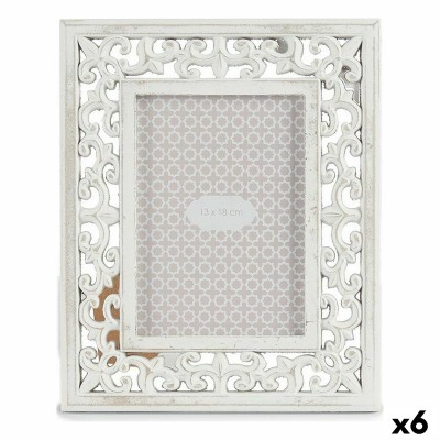 Photo frame Gift Decor White Wood Crystal Eucalyptus wood (6 Units)