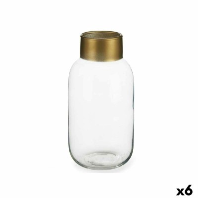 Vase Gift Decor Transparent Golden Glass 11,5 x 24 x 11,5 cm (6 Units)