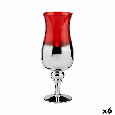 Bougeoir Gift Decor Rouge Argenté Verre 13 x 35 x 13 cm (6 Unités)