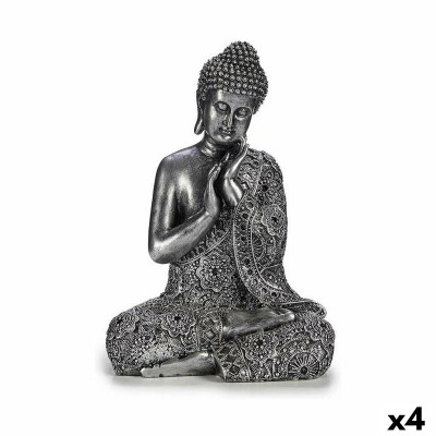 Figurine Décorative Gift Decor Argenté Argent Buda Assis 22 x 33 x 18 cm (4 Unités)