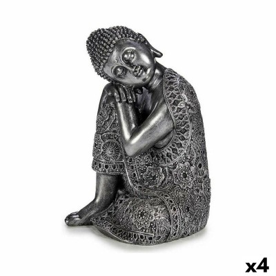 Figurine Décorative Gift Decor Argenté Argent Buda Assis 20 x 30 x 20 cm (4 Unités)