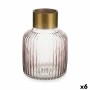 Vase Gift Decor Pink Golden Glass Stripes 14,5 x 22 x 14,5 cm (6 Units)