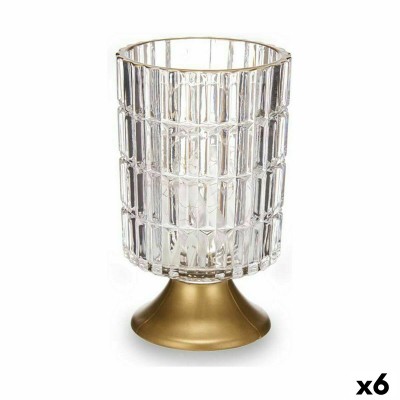 LED Lantern Gift Decor Transparent Golden Glass 10,7 x 18 x 10,7 cm (6 Units)