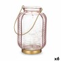 LED Lantern Gift Decor Pink Golden Glass Stripes 13,5 x 22 x 13,5 cm (6 Units)