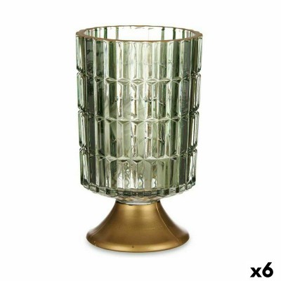 LED Lantern Gift Decor Green Golden Glass 10,7 x 18 x 10,7 cm (6 Units)