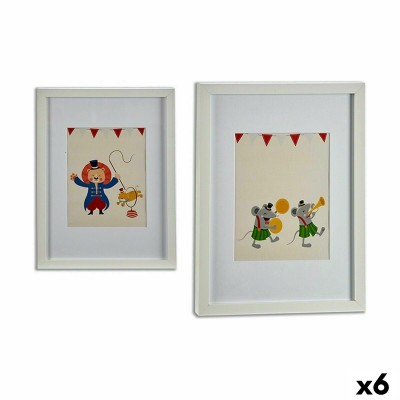 Painting Gift Decor White Multicolour Wood Circus 33 x 3 x 43 cm 32 x 42 x 3 cm (6 Units)