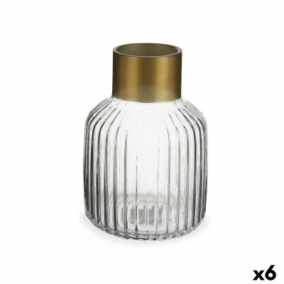 Vase Gift Decor Transparent Golden Glass 14,5 x 22 x 14,5 cm (6 Units)
